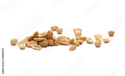 Salty peanuts, pile isolated on white background