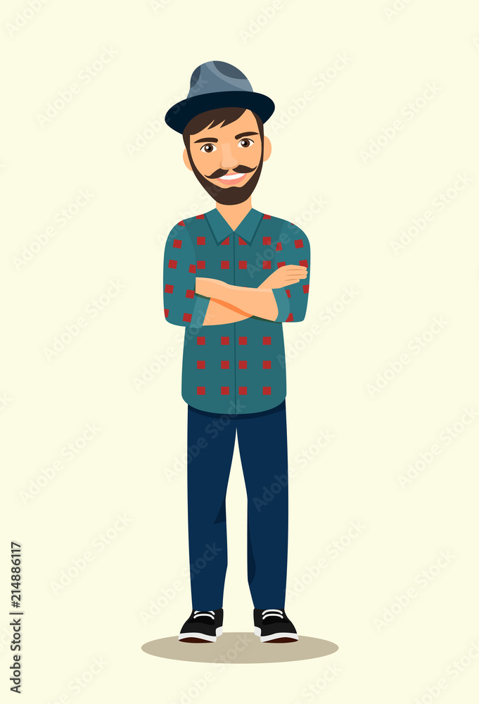 Young  man in glasses isolated. Vector flat style illustration