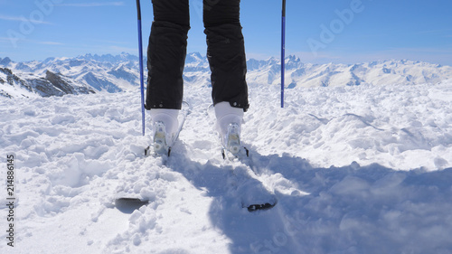 Close Shot Of Ski Boots On Mountain Ski Resort © dlogvin