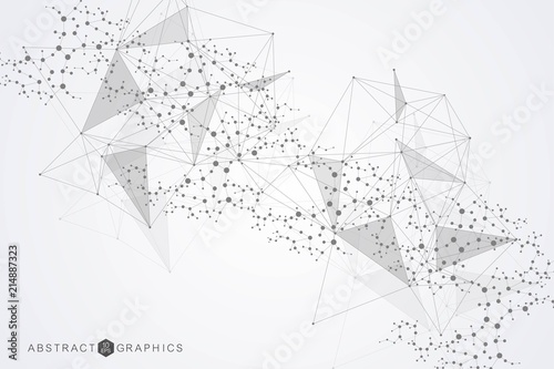 Geometric abstract background with connected line and dots. Structure molecule and communication. Scientific concept for your design. Medical, technology, science background. Vector illustration.