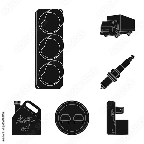 Car, vehicle black icons in set collection for design. Car and equipment vector symbol stock web illustration.