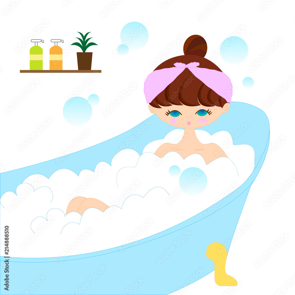 お風呂に入る女性 Stock イラスト Adobe Stock
