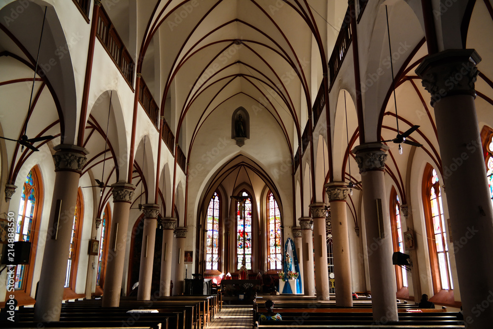 Interior view to The Sacred Heart of Jesus Cathedral in Lome, Togo