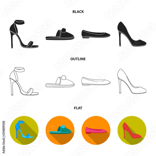 Blue high-heeled sandals, homemade lilac slippers with a pampon, pink women ballet flats, brown high-heeled shoes. Shoes set collection icons in black,flat,outline style vector symbol stock