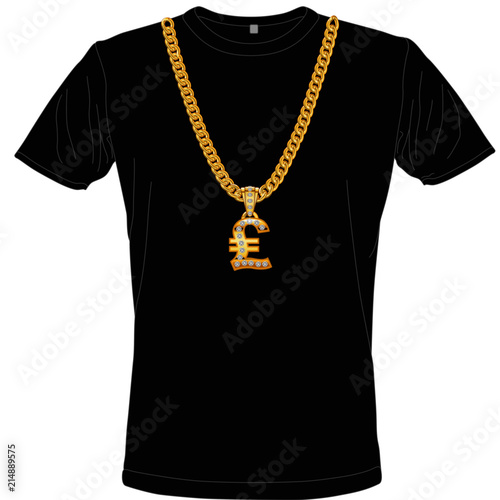 T-shirt mit Goldkette und Anhänger Geldsymbol Lira aus Gold und Diamanten