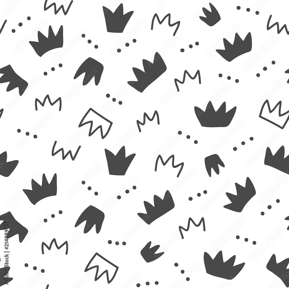 Seamless pattern with hand drawn crowns, isolated on white Seamless pattern with hand drawn crowns, isolated on white