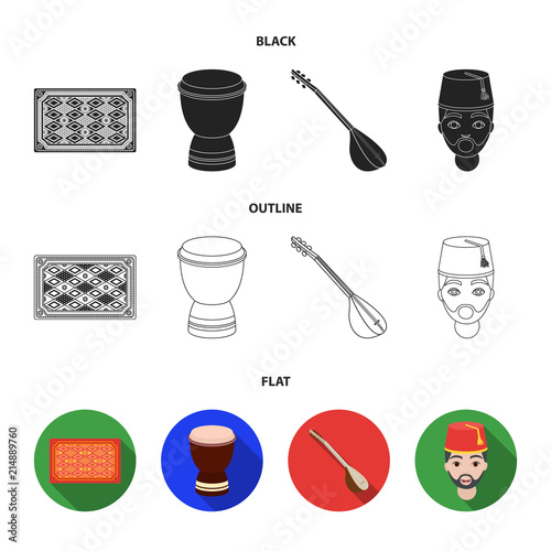 Turkish carpet, saz, drum, turkish men.Turkey set collection icons in black,flat,outline style vector symbol stock illustration web.