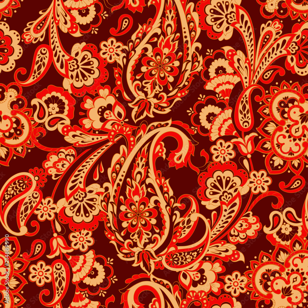 3Paisley seamless floral pattern. Damask vintage background