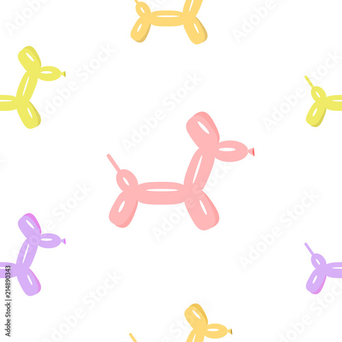 Colorful dog puppy balloon Seamless Pattern. Wrapping paper, textile template. White background. Isolated Flat design