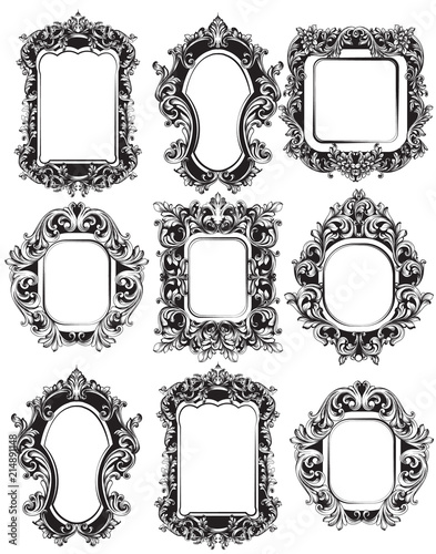 Baroque Mirror frames set collection. Vector French Luxury rich intricate ornaments. Victorian Royal Style decors