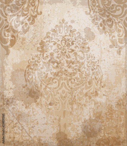 Damask pattern texture Vector. Royal fabric background. Luxury decors copper colors