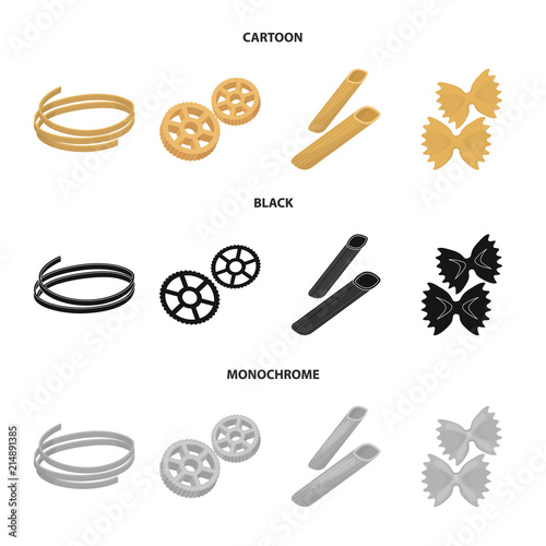 Different types of pasta. Types of pasta set collection icons in cartoon,black,monochrome style vector symbol stock illustration web.