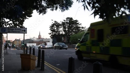Ambulance ouside the Kings Cross St Pancras, London, England