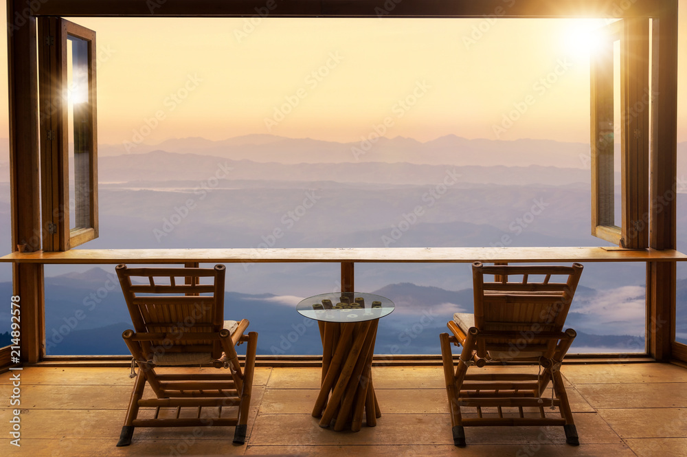 Fototapeta premium Cafe bar and Mountain view.