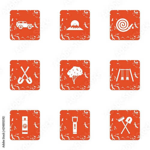 Master garden icons set. Grunge set of 9 master garden vector icons for web isolated on white background