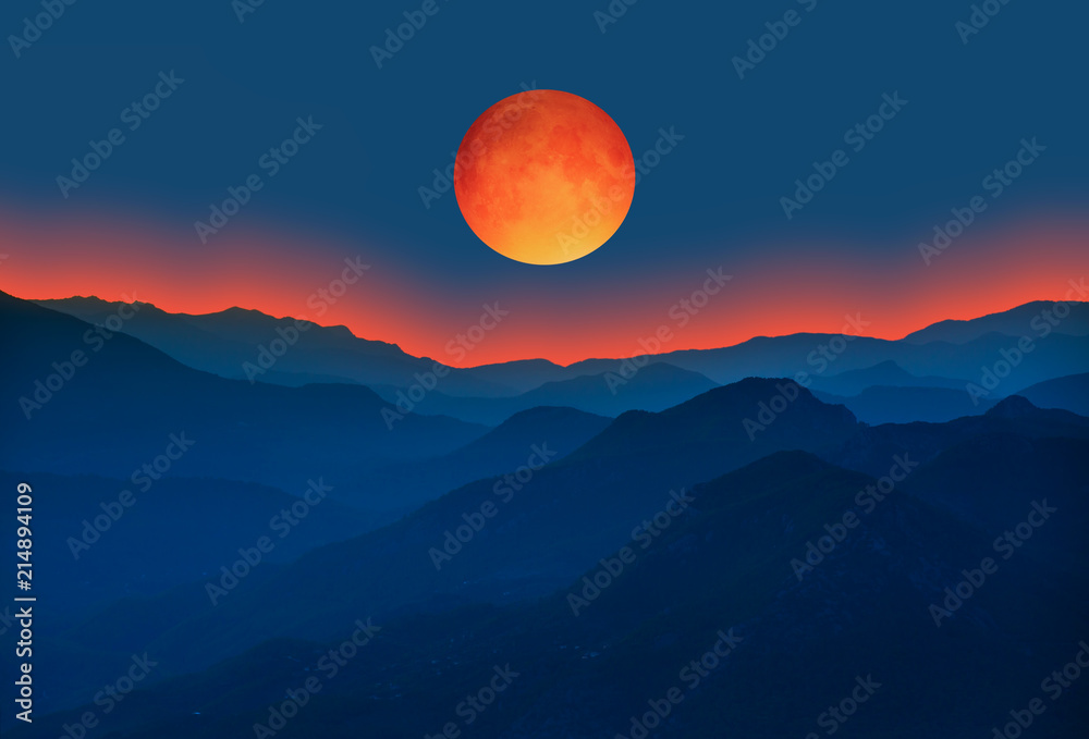 Naklejka premium Big bloody red moon- Lunar eclipse 