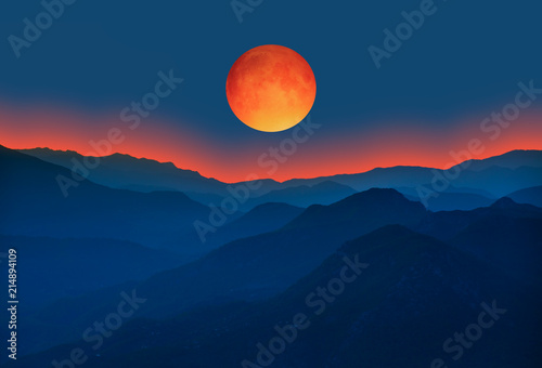 Big bloody red moon- Lunar eclipse "Elements of this image furnished by NASA "