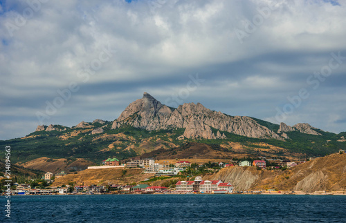 Seascape near Koktebel with mountain Karadag in Crimea photo