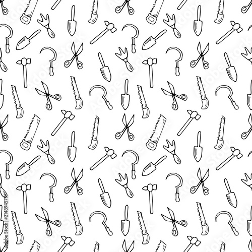 Garden tools collection. Seamless Pattern.