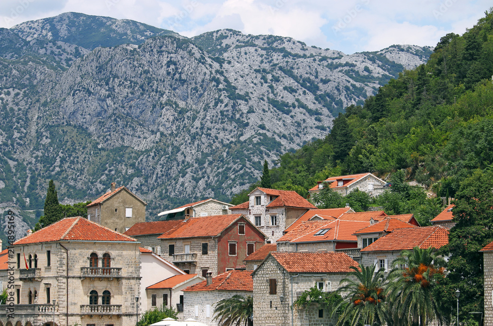 old stone houses Perast town Montenegro