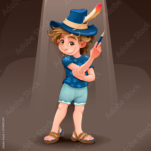 Magician child with blue hat photo