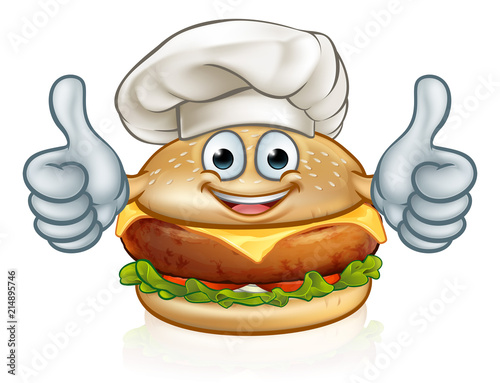 Chef Burger Food Cartoon Character Mascot