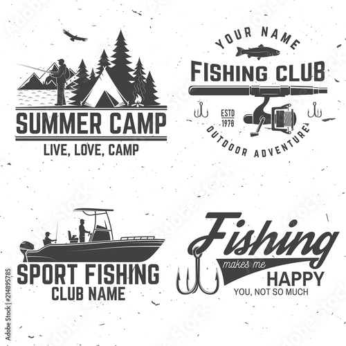 Set of fishing sport club bages. Vector illustration