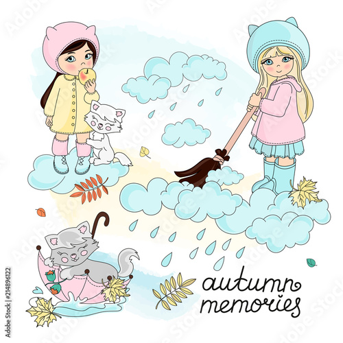 Autumn Clipart Vector Illustration Set Color AUTUMN MEMORIES for Scrapbooking Babybook and Digital Print on Card And Photo Children Album photo