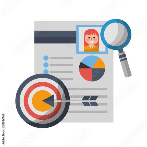 curriculum vitae with magnifying glass and target