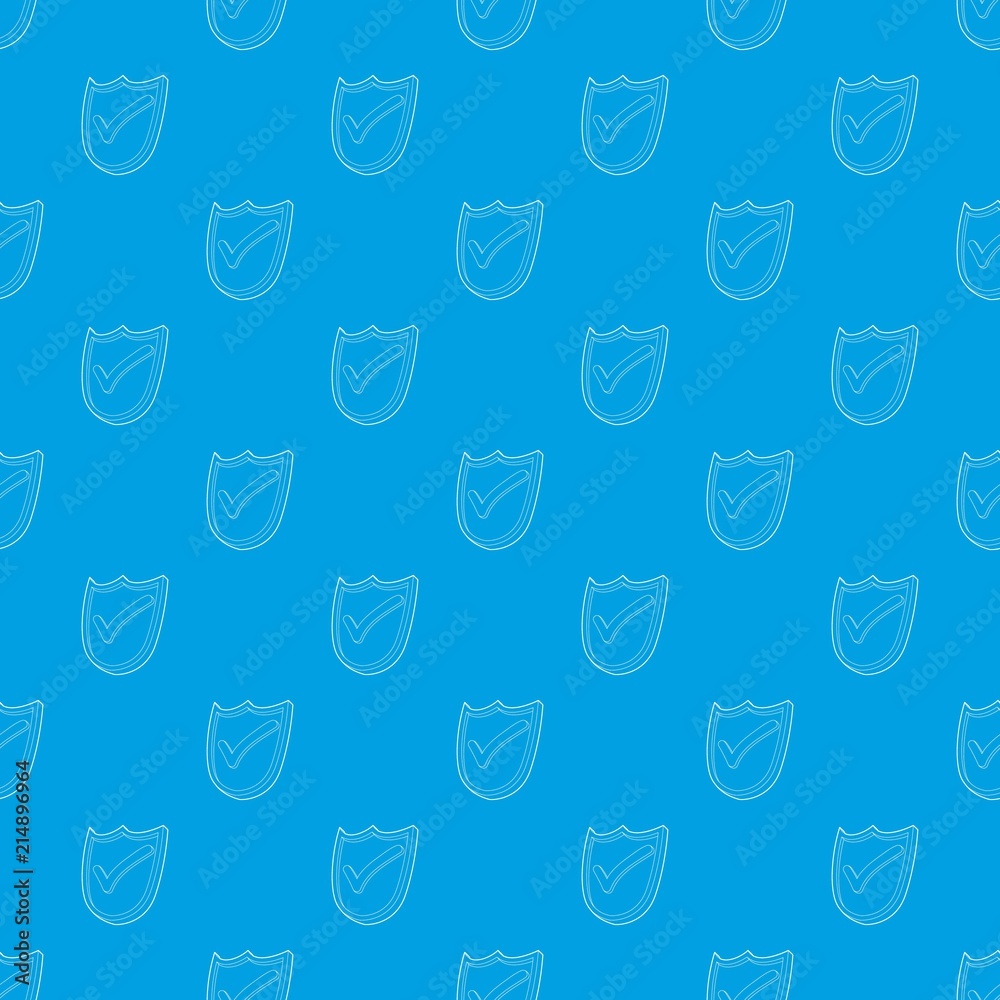 Shield with green tick pattern vector seamless blue repeat for any use