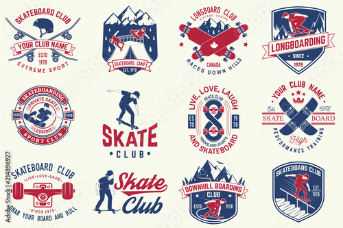 Set of Skateboard and longboard club badges. Vector illustration