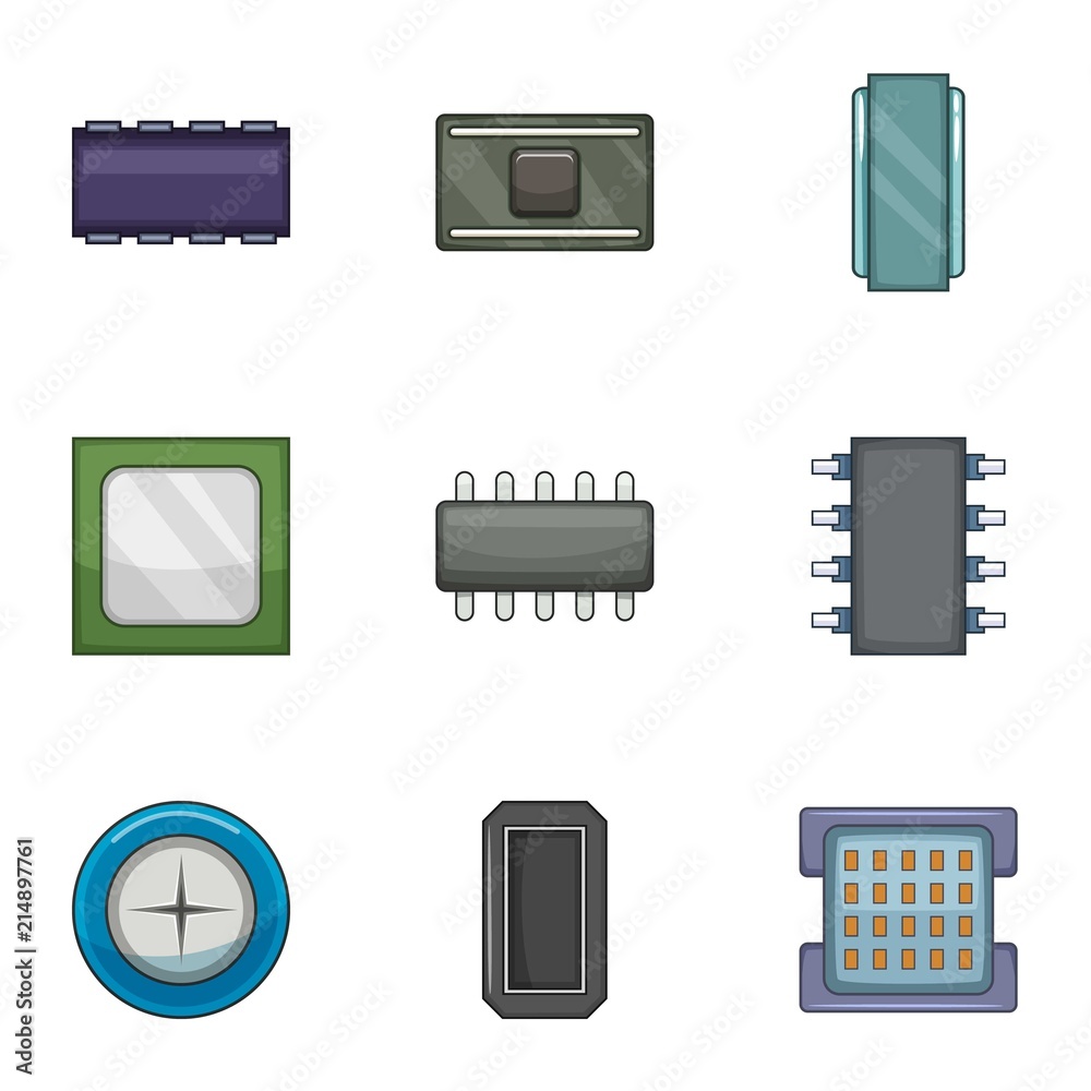 Firmware of the chip icons set. Cartoon set of 9 firmware of the chip vector icons for web isolated on white background