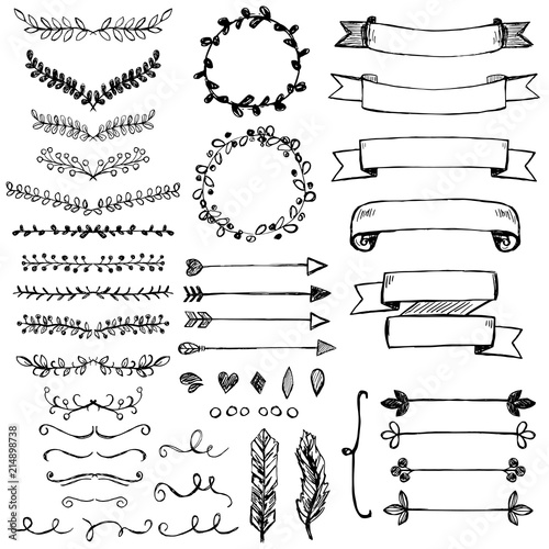 Set of hand drawn design elements