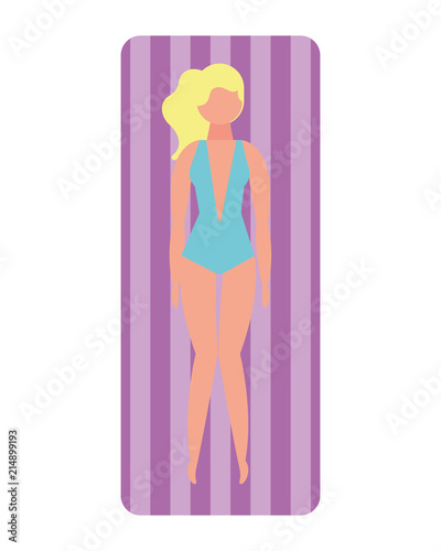 woman with swimsuit in floating mattress