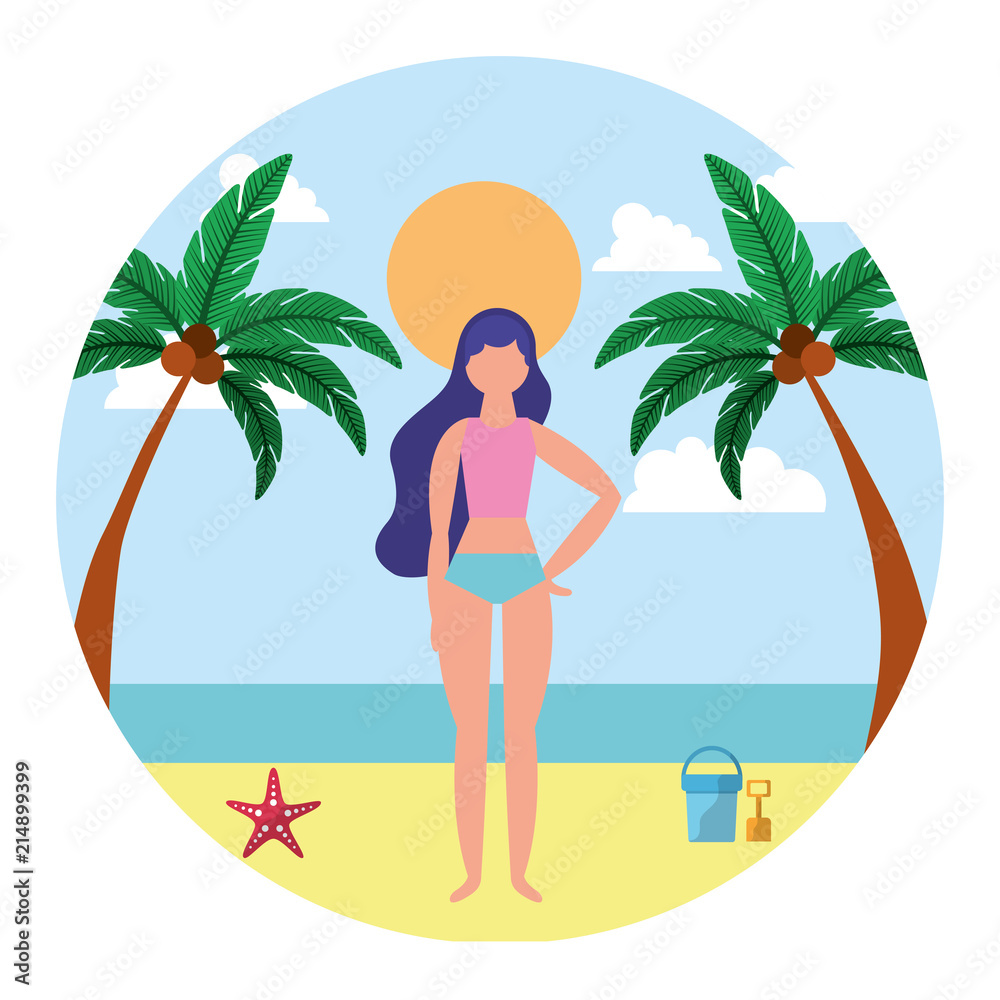 woman with swimsuit in the beach icon