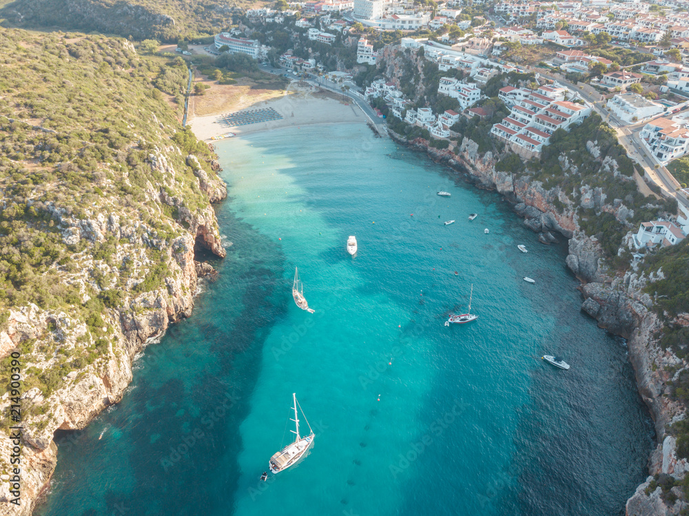 Aerial Above View Yachts Beach Mediterranean Sea Blue Water