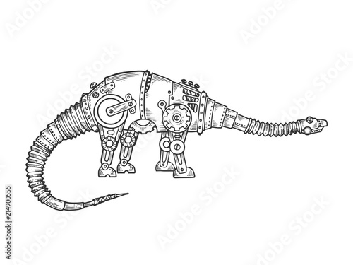 Mechanical dinosaur animal engraving vector