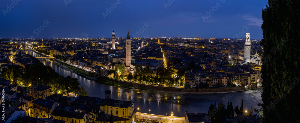 Night panoramic of the city of Verona, Italy