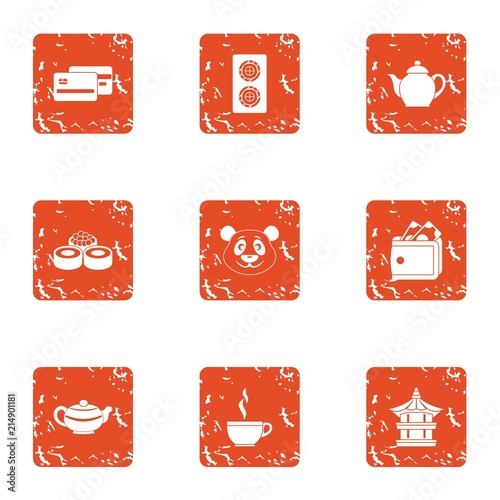 Refreshment icons set. Grunge set of 9 refreshment vector icons for web isolated on white background