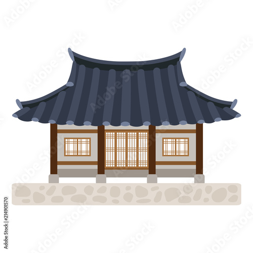 Traditional Korean house (Hanok) on white background