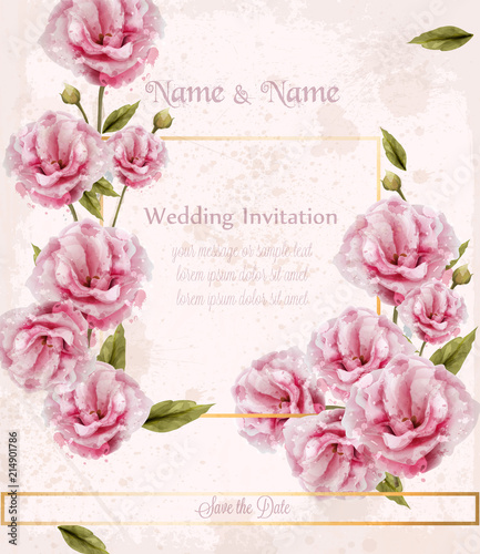 Watercolor pink wild roses card Vector. Beautiful floral decors banners