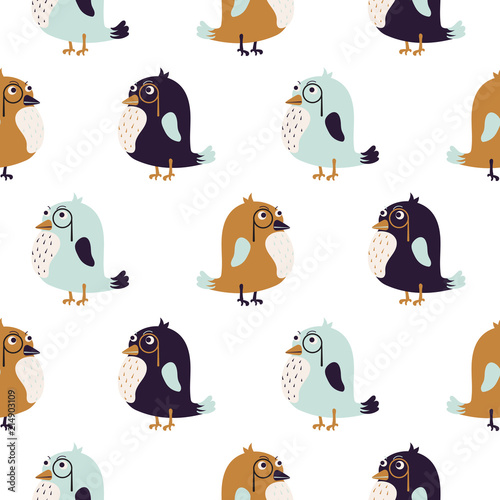 Bird sir cute seamless vector pattern.