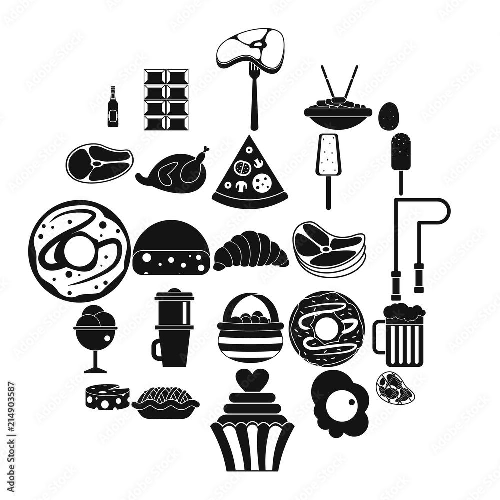 Fototapeta Very harmful food icons set. Simple set of 25 very harmful food vector icons for web isolated on white background