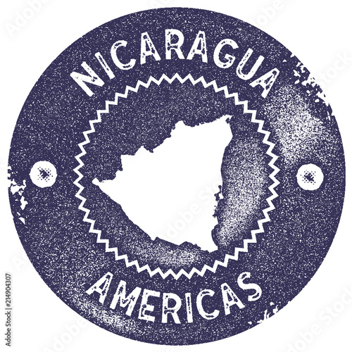 Nicaragua map vintage stamp. Retro style handmade label, badge or element for travel souvenirs. Deep purple rubber stamp with country map silhouette. Vector illustration.