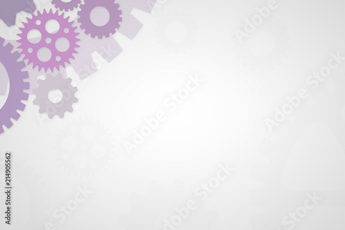 Empty slideshow template in purple with empty space for wording or text.  Cogs and gears for mechanical process.
