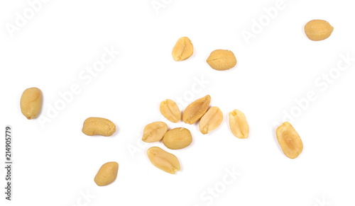 Salty peanuts, pile isolated on white background, top view