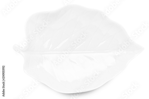 Leaf shape plate isolated on white background.