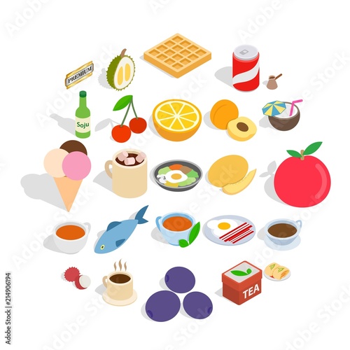 Harmful dessert icons set. Isometric set of 25 harmful dessert vector icons for web isolated on white background