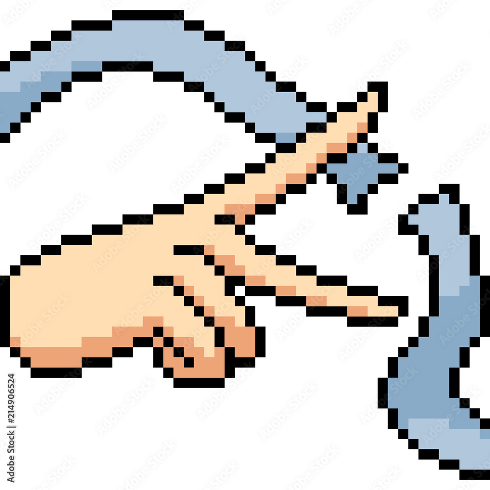 Obraz premium vector pixel art hand scissor cut ribbon