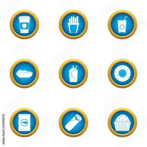 Fatty food icons set. Flat set of 9 fatty food vector icons for web isolated on white background